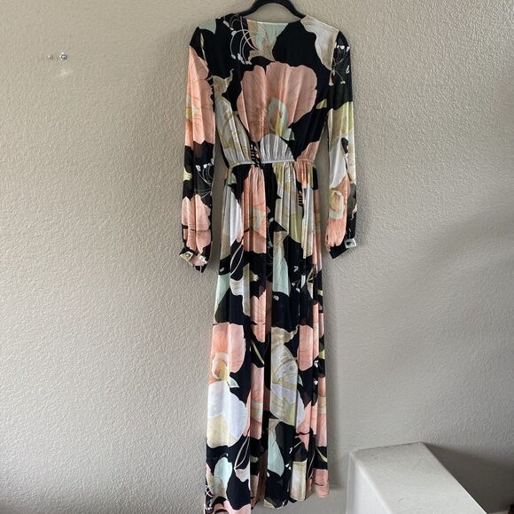 Lulus Maxi Dress XS Black Wondrous Water Lilies Floral Long Sleeve Boho resort - Picture 7 of 16